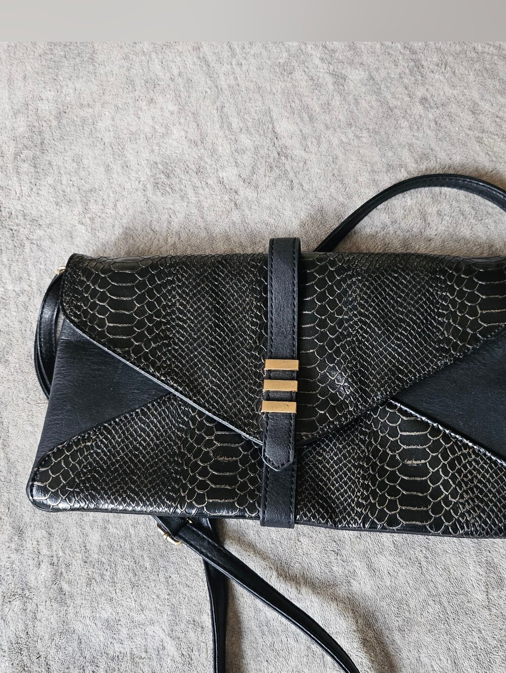 Melie Bianco envelope crossbody bag black snakeskin